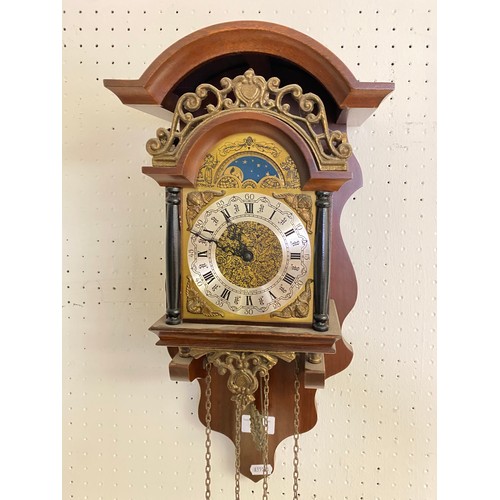 426 - Mahogany wall clock with brass dial & detail.