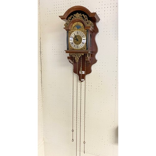 426 - Mahogany wall clock with brass dial & detail.