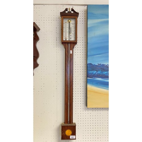 425 - Marquetry inlaid wall barometer, 96cm high.