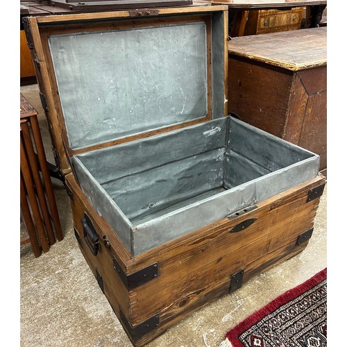 598 - Metal bound lead lined storage chest