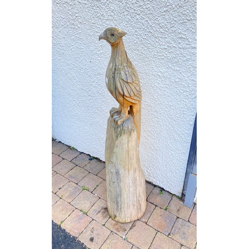 680 - Large hardwood garden sculpture of bird, 123cm high