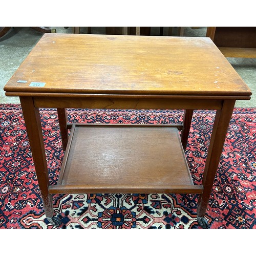 614 - Mahogany two-tier fold over tea trolley 