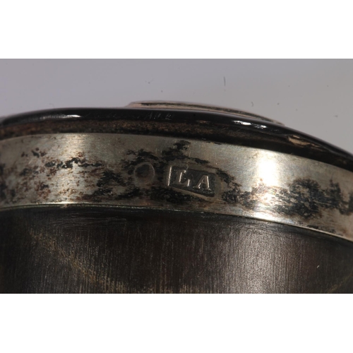 111 - Scottish horn snuff mull, the white metal mounts stamped 'LA', the cover with thistle design and pla... 