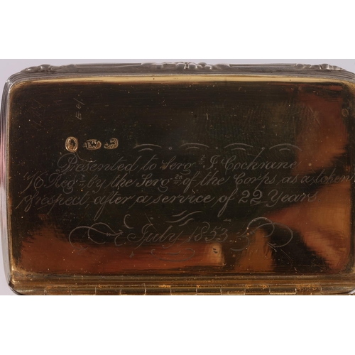 47 - Antique George IV silver snuff box of rectangular shape with rounded corners, the body with simulate... 