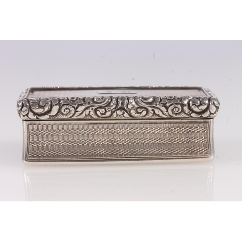 49 - Antique George IV silver snuff box of rectangular shape, the body with all over engine turned decora... 