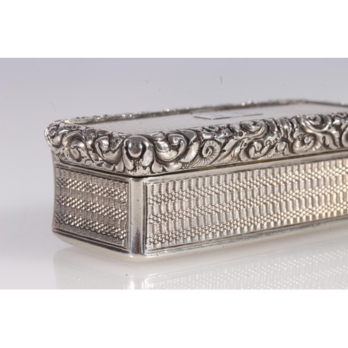 49 - Antique George IV silver snuff box of rectangular shape, the body with all over engine turned decora... 