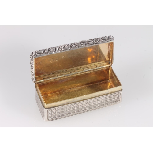 49 - Antique George IV silver snuff box of rectangular shape, the body with all over engine turned decora... 