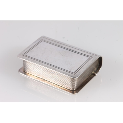 51 - Elizabeth II novelty silver snuff or pill box in the form of a book, the cartouche bearing the initi... 