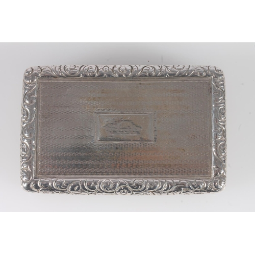 57 - Antique William IV silver snuff box of rectangular shape having engine turned decoration to the top ... 