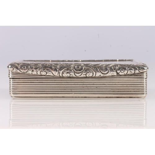 57 - Antique William IV silver snuff box of rectangular shape having engine turned decoration to the top ... 