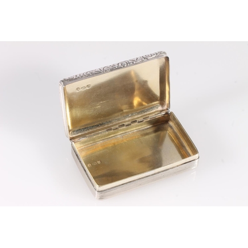 57 - Antique William IV silver snuff box of rectangular shape having engine turned decoration to the top ... 