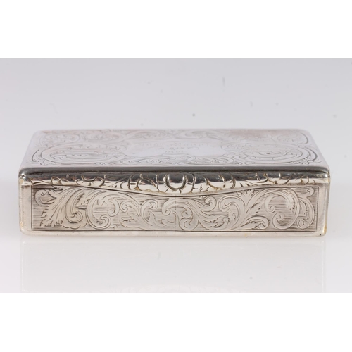 59 - Scottish antique William IV silver snuff box of rectangular shape, the body with incised sinuous des... 