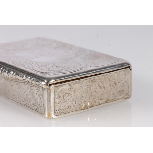 59 - Scottish antique William IV silver snuff box of rectangular shape, the body with incised sinuous des... 