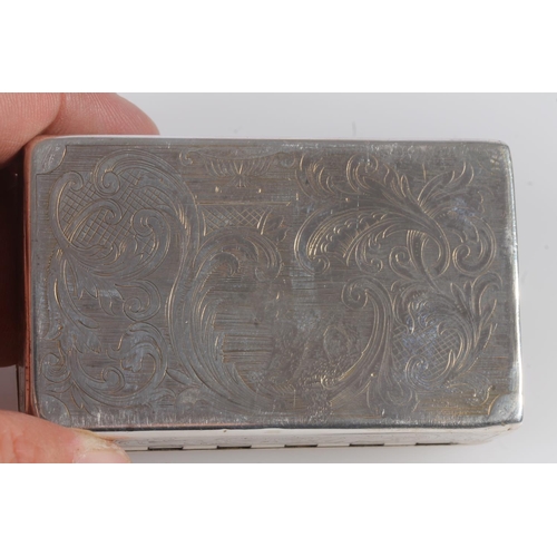 59 - Scottish antique William IV silver snuff box of rectangular shape, the body with incised sinuous des... 