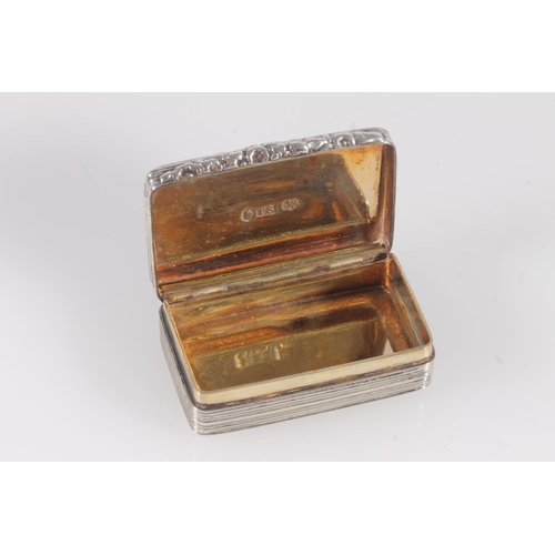 60 - Antique William IV silver snuff box of rectangular shape with all over reeded decoration, the thumb ... 