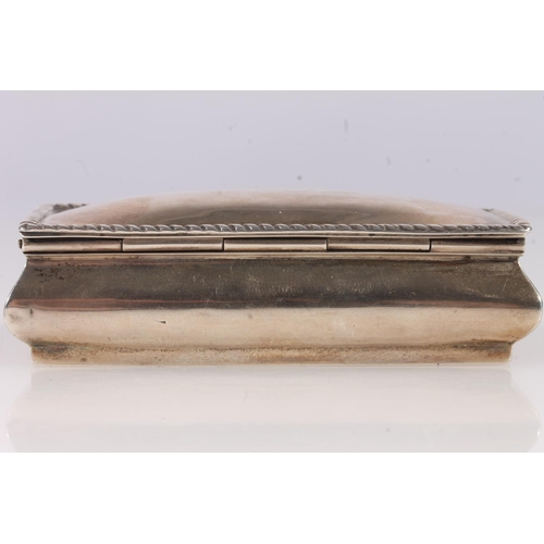 87 - Antique silver table snuff box of sarcophagus shape with gadrooned border edge, by John William Cald... 