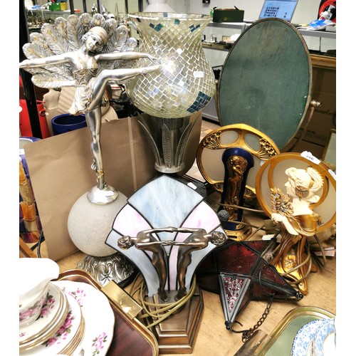 356 - Collection of decorative table lamps to include Elephants, Art Deco figures etc. (6)