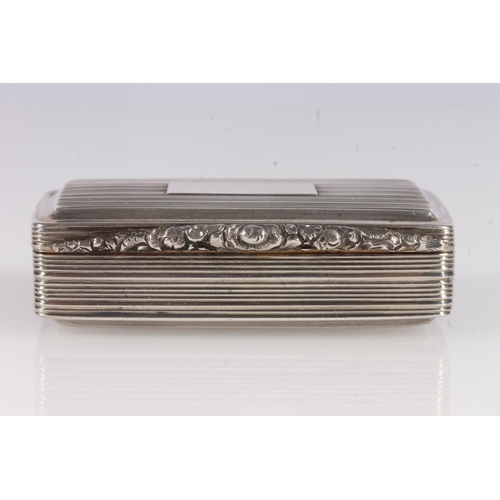 88 - Antique silver snuff box of rectangular form having moulded edge and relief floral embossed thumb pi... 