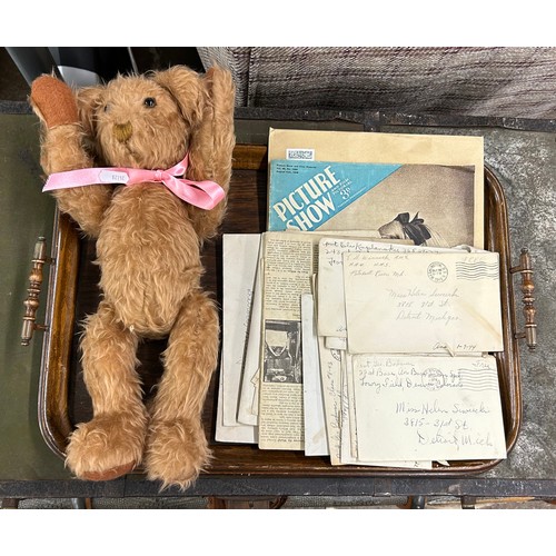 616 - Well loved articulated teddy bear & various 1940s letters addressed to Detroit, Time Magazine po... 