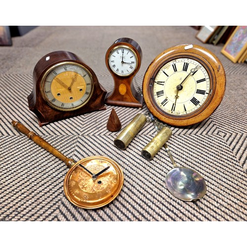 369 - A Postmans wall clock, two other mantle clocks etc.