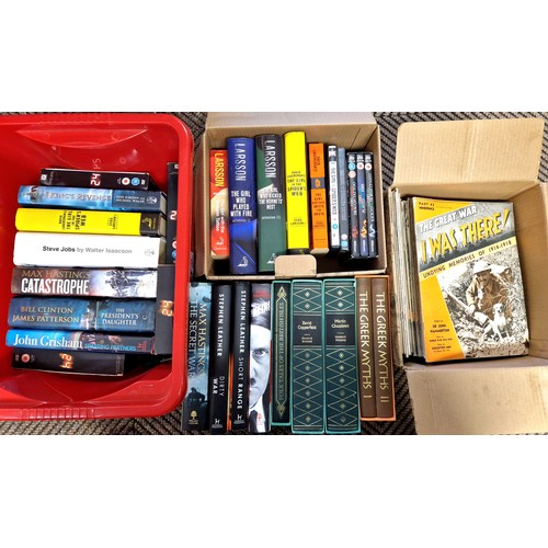 372 - Collection of books and DVDs including Folio Society, fiction, history, and WWI magazine series 