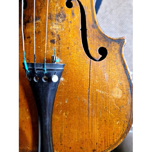 420 - Violin with two piece back and bow A/F. Label inside reads 'Stradivarius ... Faciebat anno 17'