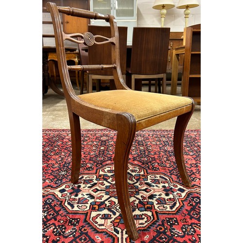 622 - Mahogany ladderback dining chair with mustard upholstery