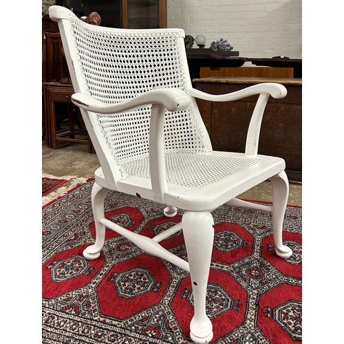 623 - White painted wicker armchair 