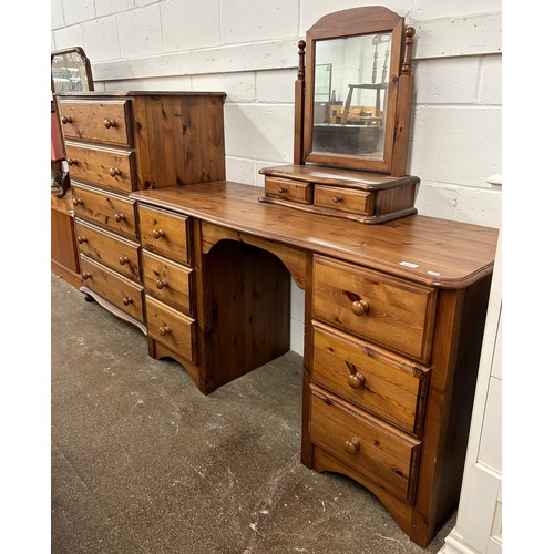 634 - Pine dressing table with five-drawer chest