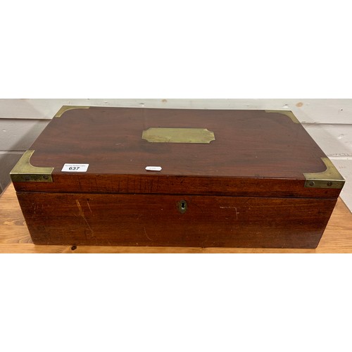 637 - Mahogany brass bound stationery box