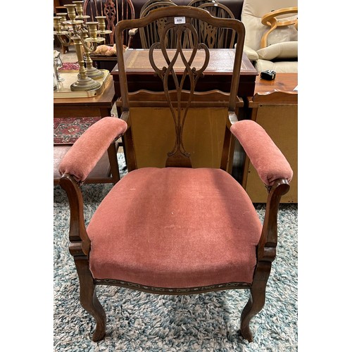 650 - Mahogany pink upholstered armchair