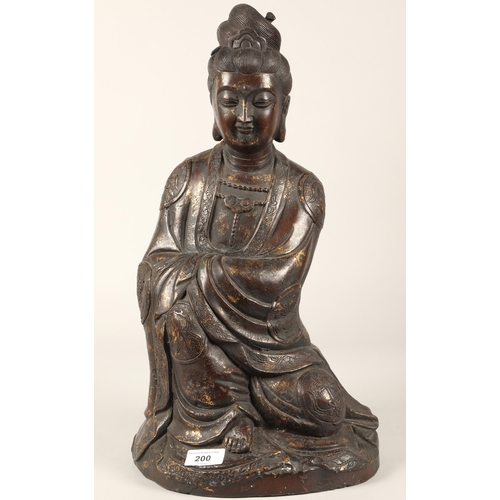 200 - Oriental bronzed Buddha statue with a lacquer tray and display stand