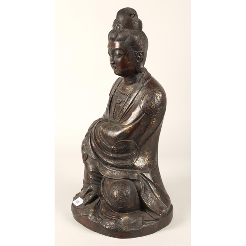 200 - Oriental bronzed Buddha statue with a lacquer tray and display stand