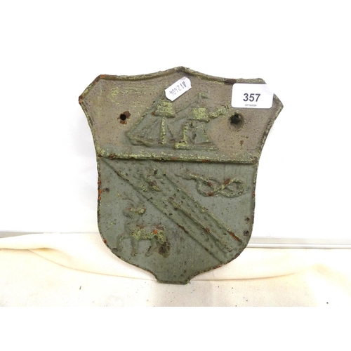 357 - Coat of Arms cast iron wall plaque.