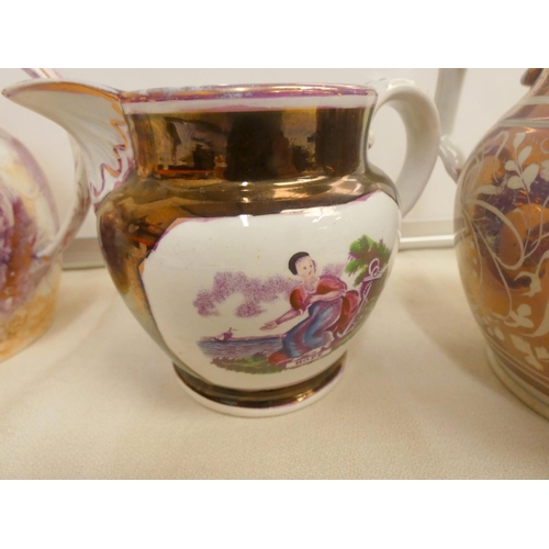 361 - Four antique early Sunderland Lusterware jugs.