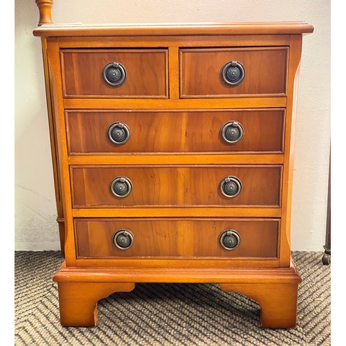 512 - Small Yew reproduction chest of two short and 3 long drawers.