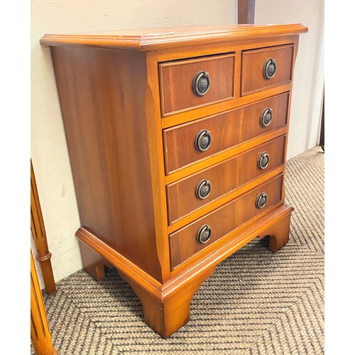 512 - Small Yew reproduction chest of two short and 3 long drawers.