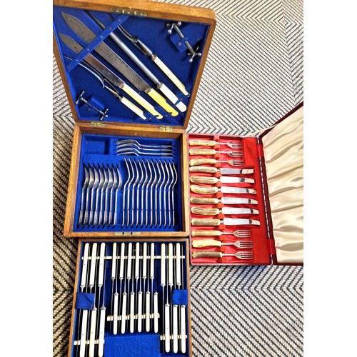 382 - Set of horn handled steak knives and forks and a part canteen of cutlery.