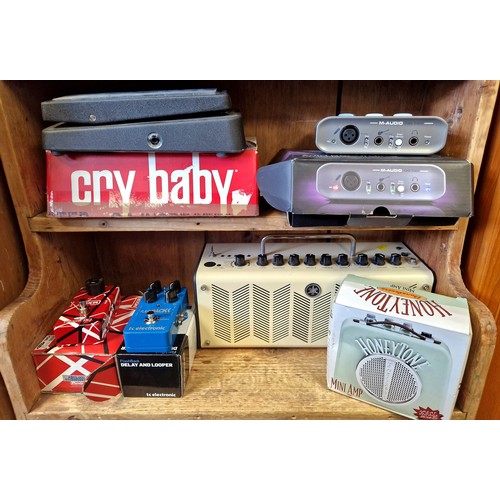 393 - Collection of electrical items to include Yamaha THR10, mini amp, mini recording studio, guitar peda... 