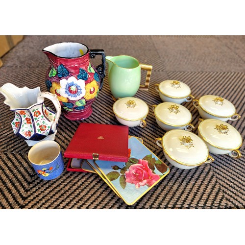 397 - Royal Cauldon floral decorated jug, set of six Wedgwood soup bowls and covers, Carlton ware jug etc.