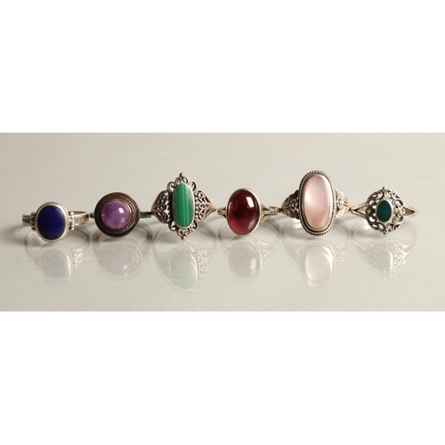 112 - Six gem set silver rings