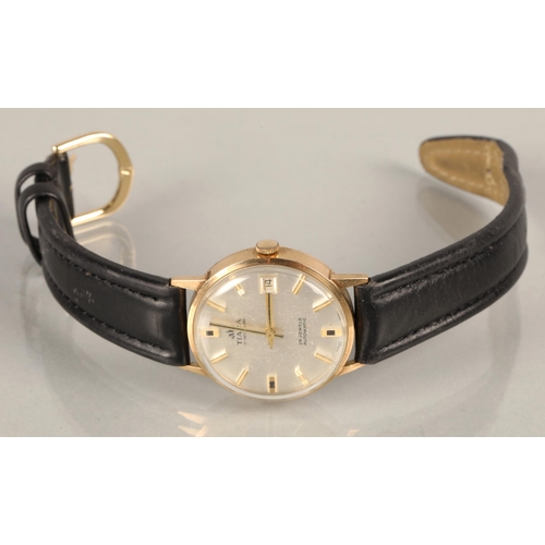 71 - Tiara of Switzerland yellow metal wristwatch on leather strap