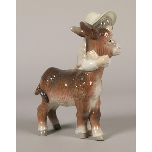 24 - Lladro Porcelain Figure 'Platero and Marcelino' Boy Hugging Donkey 20cm high.