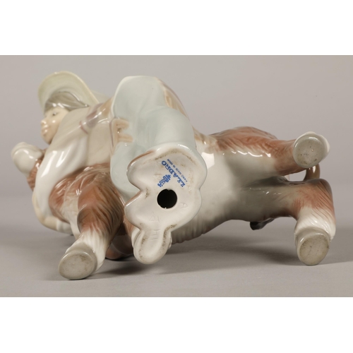 24 - Lladro Porcelain Figure 'Platero and Marcelino' Boy Hugging Donkey 20cm high.