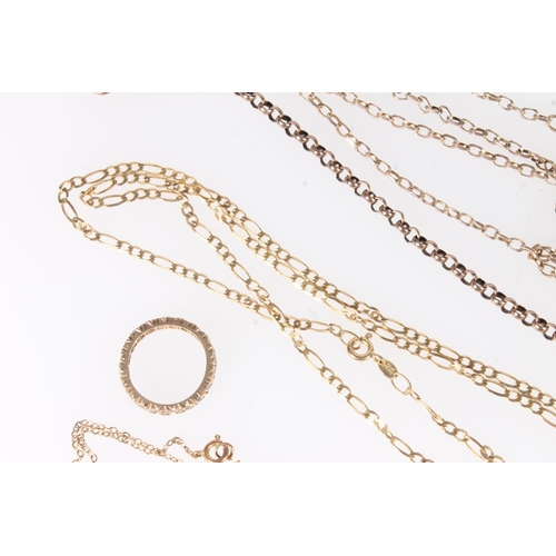 124 - 9ct gold jewellery including two chains, locket on chain, ID bracelet, paste set eternity ring, cros... 