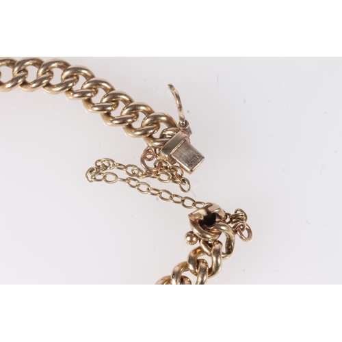 140 - 9ct yellow gold graduated curb link bracelet, the clasp stamped '375', 27.2g.