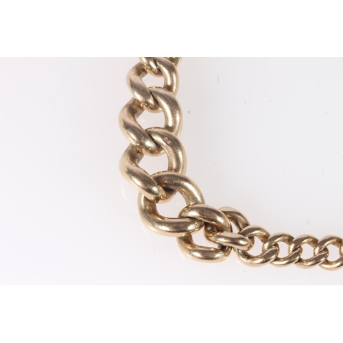 140 - 9ct yellow gold graduated curb link bracelet, the clasp stamped '375', 27.2g.