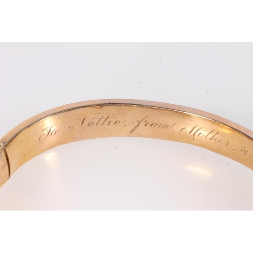 143 - 9ct hollow gold bangle, maker JWK Birmingham hallmarks, 12g.