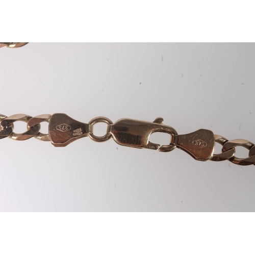 163 - 9ct gold flattened faceted curb link neck chain, the clasp hallmarked, 45cm long, 14.4g.