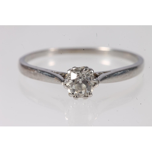 167 - Unmarked white metal diamond solitaire engagement ring, the central round diamond approximately 0.3c... 